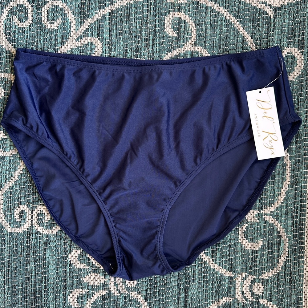 NWT Del Raya Navy Women’s High Waisted Bikini Bottom Size 14